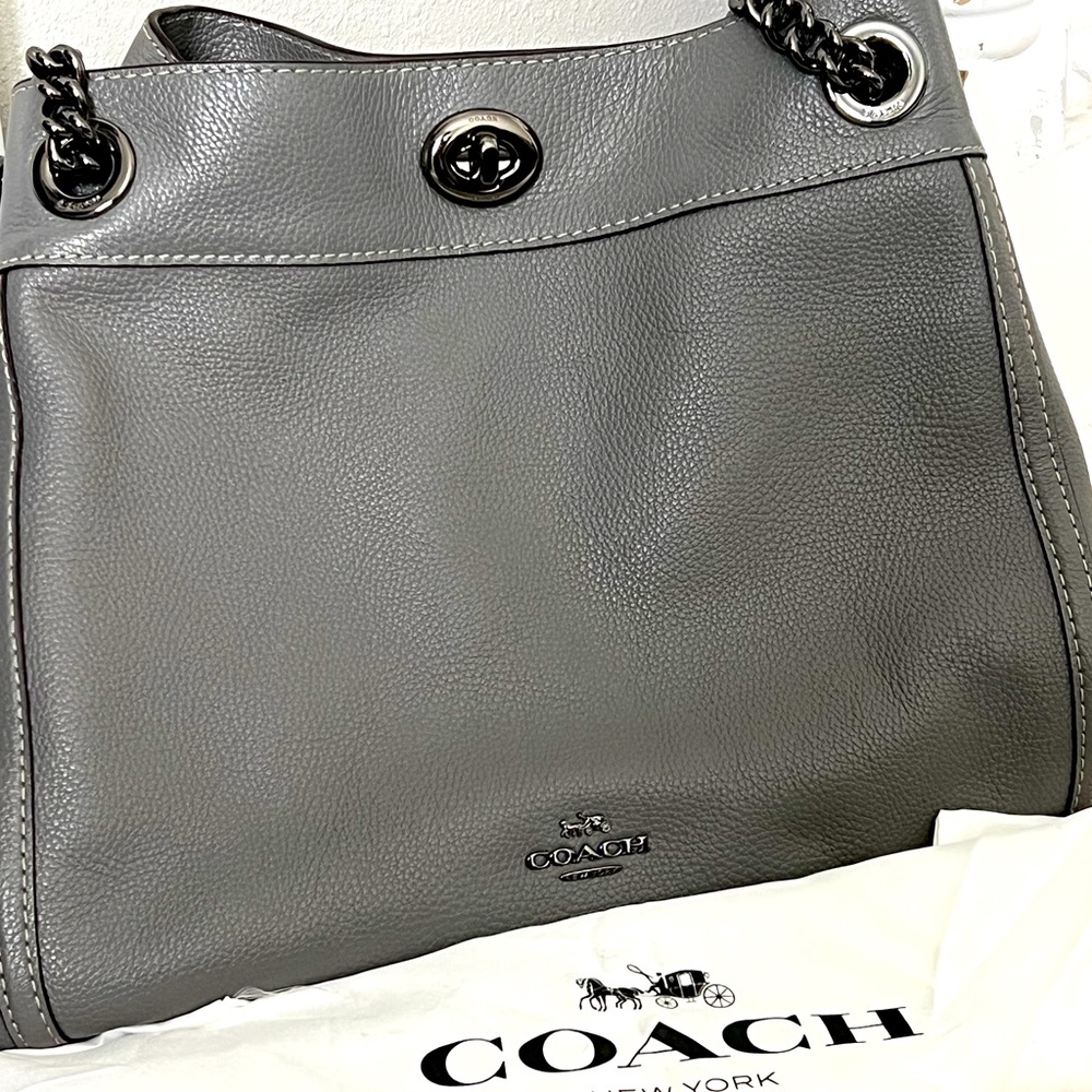 Authentic Coach shoulder bag.  Edie Turnlock Gray